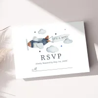 Vintage Airplane It's A Boy Baby Shower RSVP Card