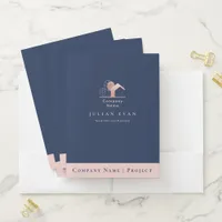 Elegant Navy Blue Rose Gold House Logo Shiny Pocket Folder