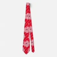 Pink Flowers And Stripes Neck Tie