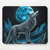 Wolf Standing in Front of the Full Moon | AI art Mouse Pad