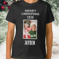 Merry Christmas Name And Photo Boys Black T-Shirt