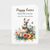 Easter Bunny, Butterflies and Flowers Personalized Card