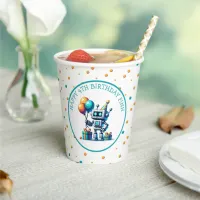 Pixel Art Robot in Orange and Teal Birthday  Paper Cups