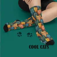Cool Cats Colorful Watercolor Socks