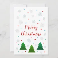 Christmas tree forest, snowflakes, red blue dots holiday card