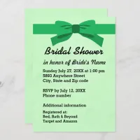 Light Green with Heart & Green Bow Bridal Shower Invitation