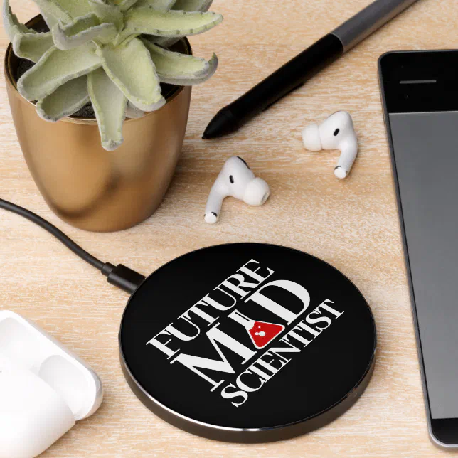 Funny Future Mad Scientist with Chemistry Beaker Wireless Charger