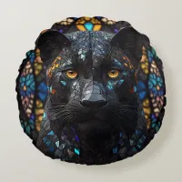 Black Panther Mosaic Stained Glass Round Pillow