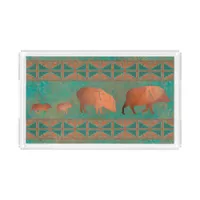 Southwest Cute Javelina Family Copper Teal  Acrylic Tray