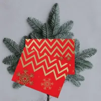 Shiny Golden Snowflakes On Red and Gold Chevron Envelope