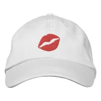 Strawberry Red Lipstick Print Kiss Embroidered Baseball Hat