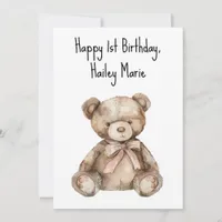 Personalized First Birthday Teddy Bear  Card