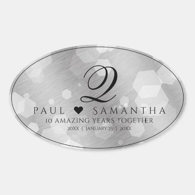 Elegant 10th Tin Wedding Anniversary Celebration Oval Sticker