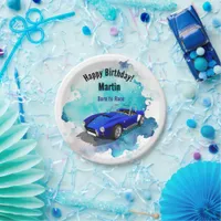 Classic Retro Blue Sports Car Birthday Adventure H Paper Plates