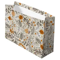 Autumn Fall Berries Leaves and Branches Pattern Large Gift Bag