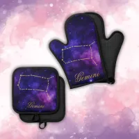 Gold Gemini Constellation on Dark Galaxy | Oven Mitt & Pot Holder Set