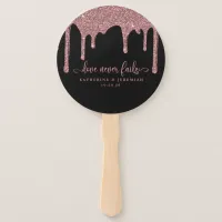 Black Rose Gold Glitter Drips Wedding Hand Fan