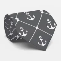 Cruise Wedding Nautical Anchor Pattern Grey Neck Tie