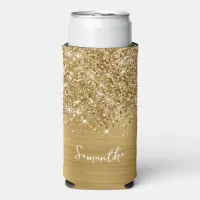 Glittery Gold Glam Script Name Seltzer Can Cooler