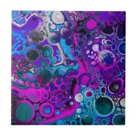 Purple, Blue Modern Abstract Fluid Art Marble Cell Ceramic Tile