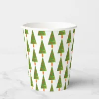 Stamped Christmas Trees on White Paper Cups