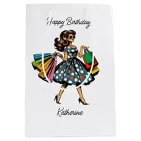 Retro Lady Personalized Birthday Medium Gift Bag