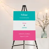 Colorful Aqua Pink Wedding Welcome Sign