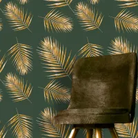 Luxurious Golden Palm Fronds on Deep Green Wallpaper