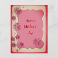 Happy Mother's Day Pink Trim and Dandelion Seeds Postcard