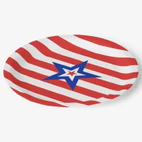 Patriotic American Star on Red and White Stripes Paper Plates