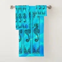 Black and White Seahorse - Water Effect Bath Towel Set