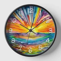 Sunset over  the Water Reflection | Watercolor Art Clock