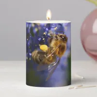 Beautiful Honeybee on California Lilac Shrub Pillar Candle