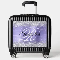 Silver Glitter Periwinkle Foil Fancy Monogram Luggage