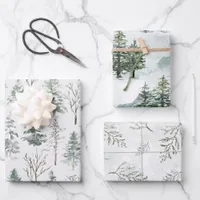 Watercolor Winter Forest Rustic Christmas Wrapping Paper Sheets