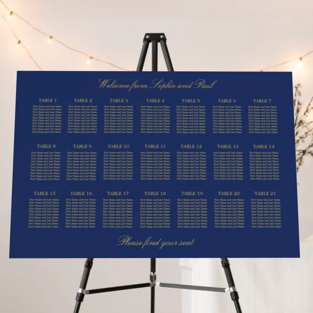 Navy Blue Golden Beige 21 Table Seating Chart Foam Board