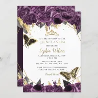 Purple Gold Floral Butterfly Quincea&#241;era Invitation