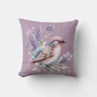 Bird with Lavender Dustyt Purple Throw Pillow