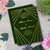 Art Deco Wedding Emerald Green Gold  Foil Invitation