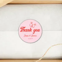 Pink & Red Thank you Wedding Favor  Classic Round Sticker