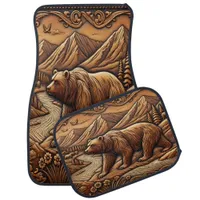 Leather-Textured Bear in Wilderness Car Floor Mat