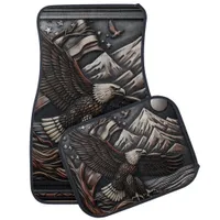 Eagle Sculpture With Mountain and Flag Design Car Floor Mat