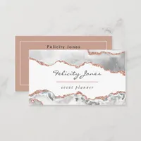 White and Rose Gold Agate Business Card