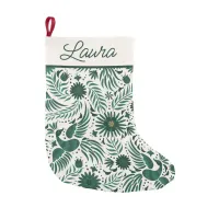 Mexican Folklore Pattern Script Name Green White Small Christmas Stocking