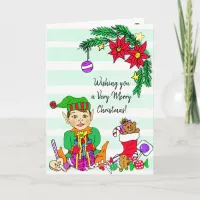 Hand drawn Festive Merry Christmas Elf Card