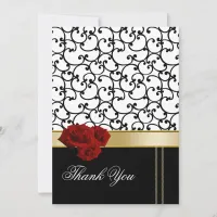 red roses damask Thank You Card