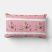 Kayli Pink Boho Floral Stripe Lumbar Throw Pillow