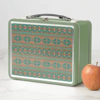 Southwest Teal Copper Colors Geometric Pattern Metal Lunch Box