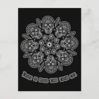 Day of the Dead Mandala Black Background Coloring Postcard