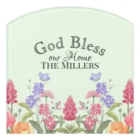 God Bless Our Home Floral Wildflowers Green Door Sign